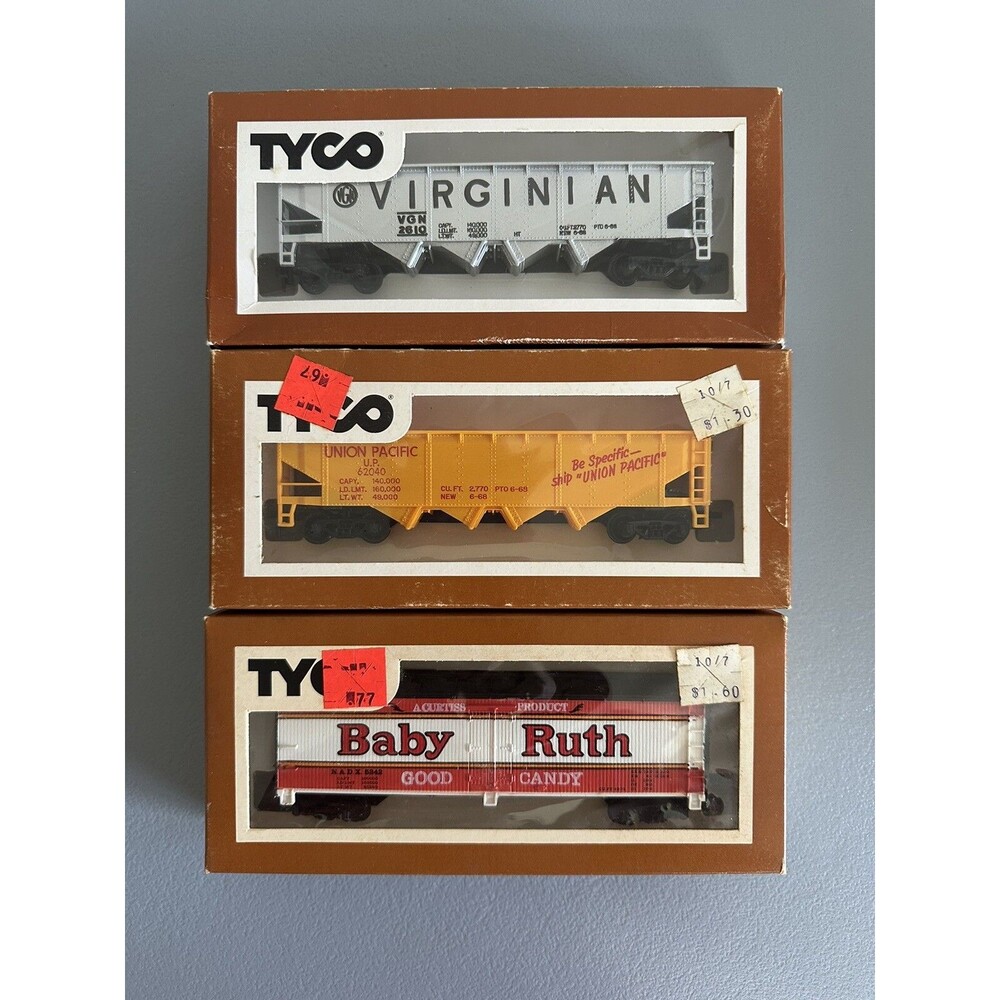 Vintage TYCO Lot of 3 HO Train Set Union Pacific, Baby Ruth & Virginian Car